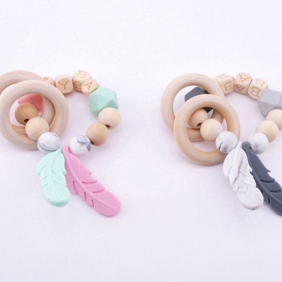 Feather Dream Catcher Baby Teething Ring, Silicone & Beech Wood, Montessori Toy - Picture 6 of 9